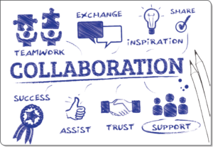 Graphic showing various icons associated with collaboration