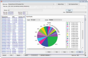 Computer screenshot of an LIS showing a pie chart and various other data