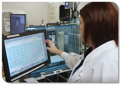 Image of a woman using laboratory analyzer
